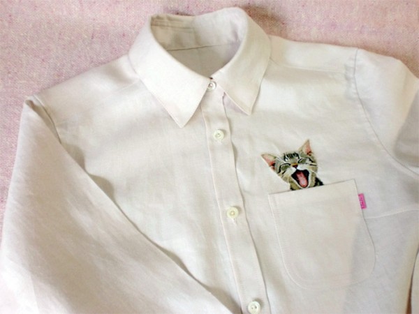 母愛限定！日本媽媽應兒子要求織了口袋裝貓咪的襯衫3